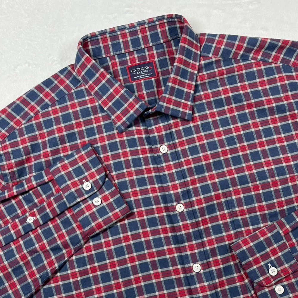 UNTUCKIT Passaros Button Down Mens XXL Tall Navy Red Plaid Stretch Tre Fit 40350